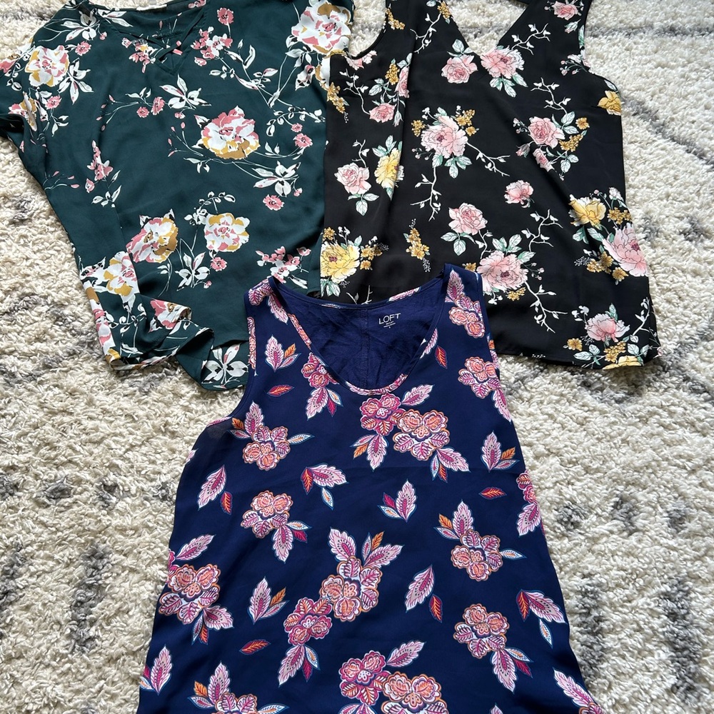 Floral Women's Tops Set - Black, Green, and Blue